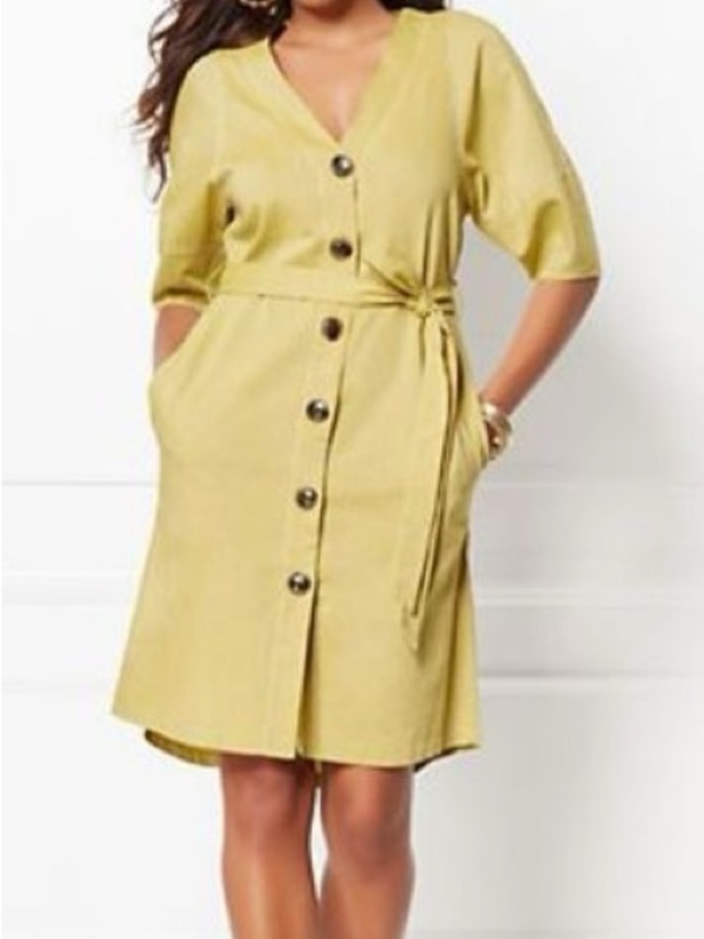 Linen Wide Sleeve ShirtDress with Large Buttons and Tie Waist